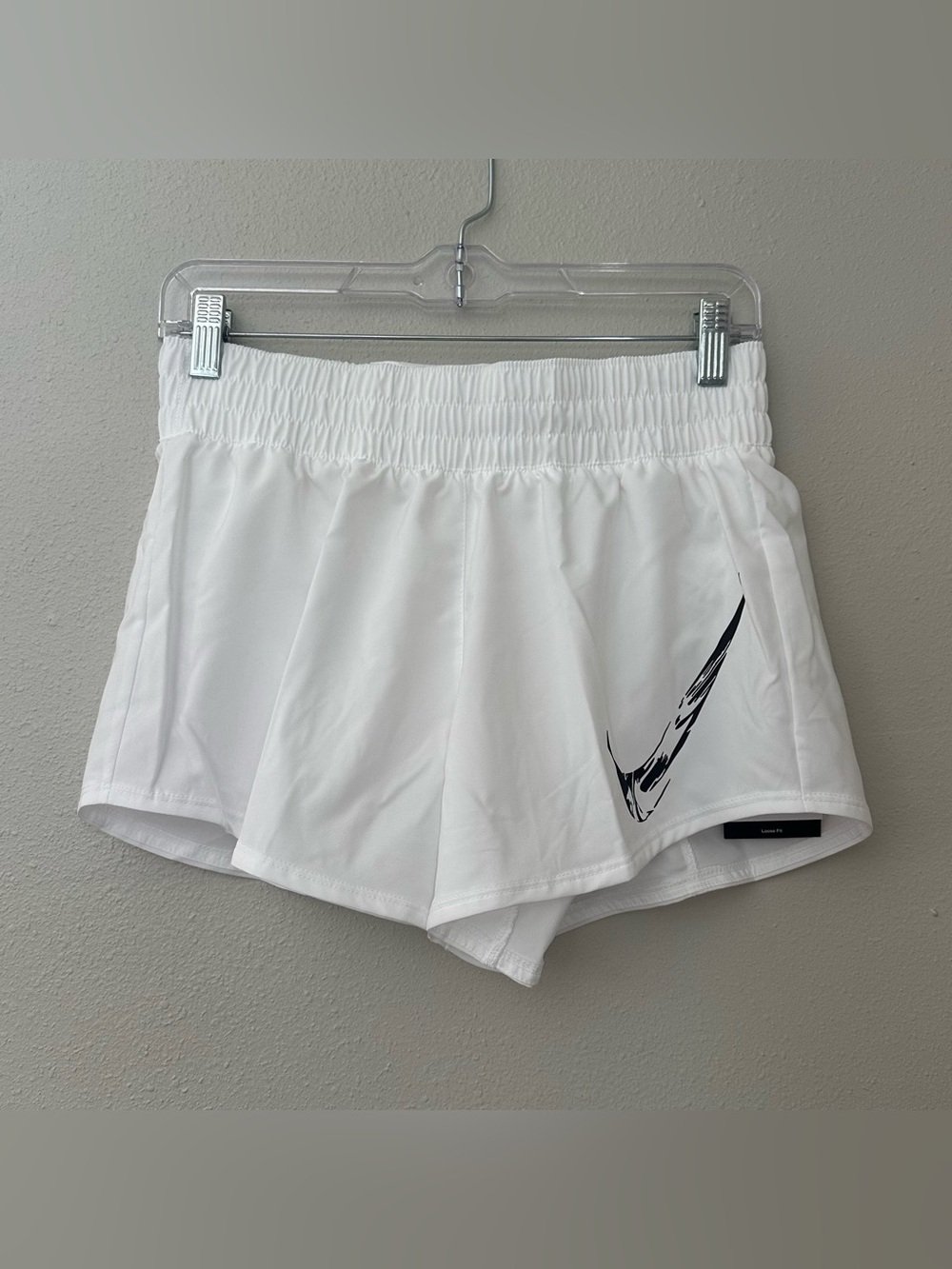 Women's Nike Dri-Fit FV6364 LOOSE Fit White Big Swoosh Running Shorts Small